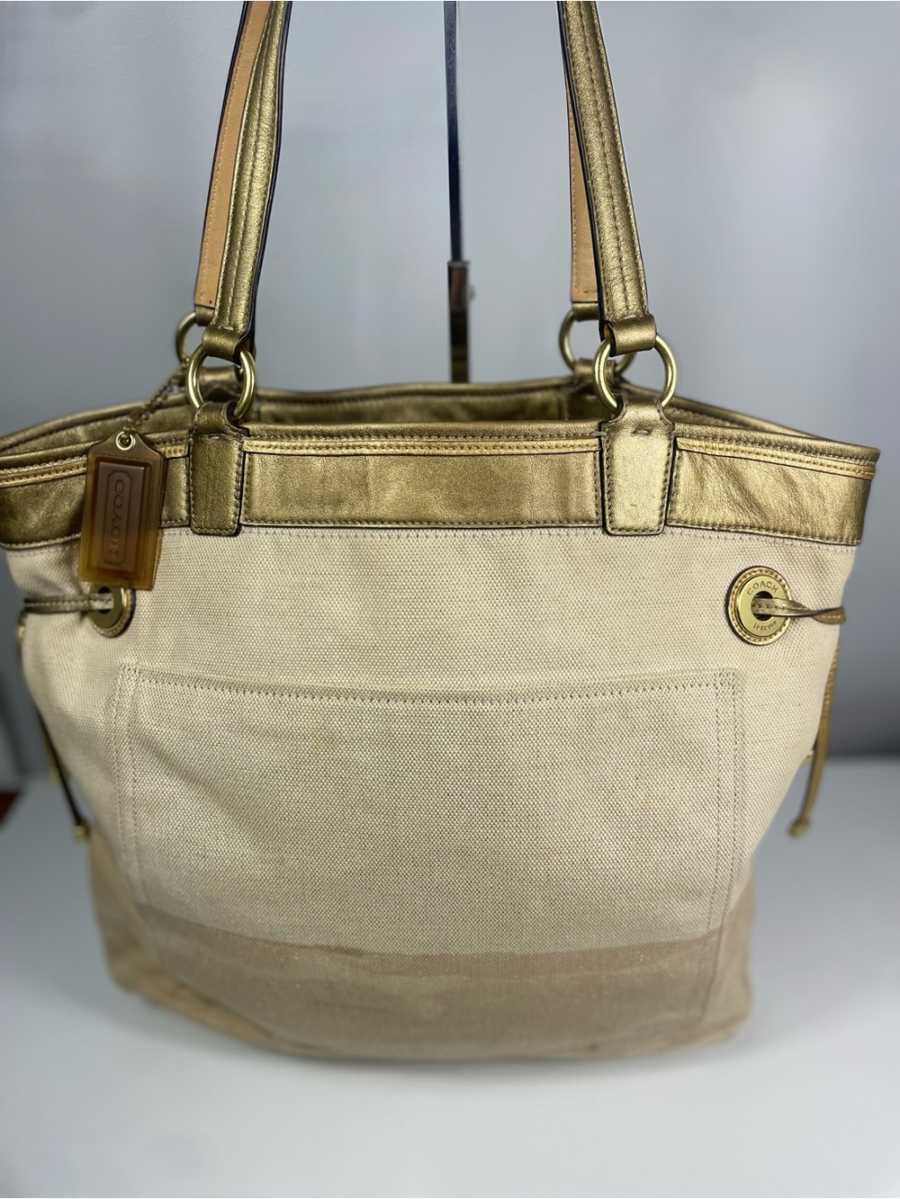 LOW START🚨Authentic Coach Audrey Limited Ed. Gold Canvas Jeweled Starfish Tote - Picture 7 of 11
